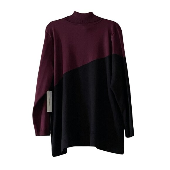 NWT Calvin Klein Colorblocked Turtleneck Sweater in Port/Black - Picture 3 of 4